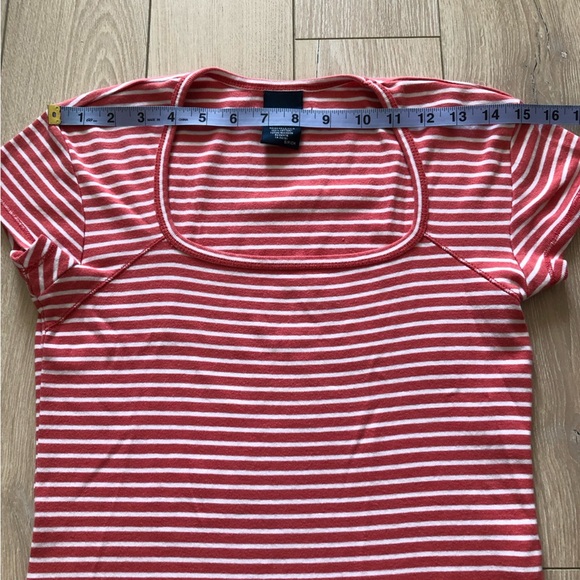 Tommy Jeans Y2K Square Neck Striped Cropped T Shirt in Orange & White Size S - Picture 2 of 9